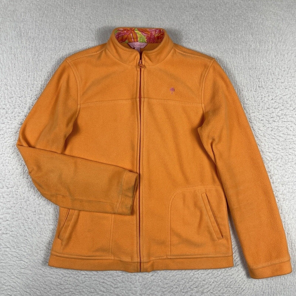 Lilly Pulitzer Womens Jacket Small Orange Full Zip Fleece Ladies Activewear Top